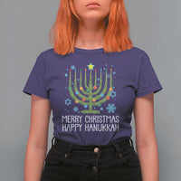 Funny Chrismukkah T Shirt For Women Merry Christmas Happy Hanukkah Christmas Tree Jewish Menorah - Wonder Print Shop