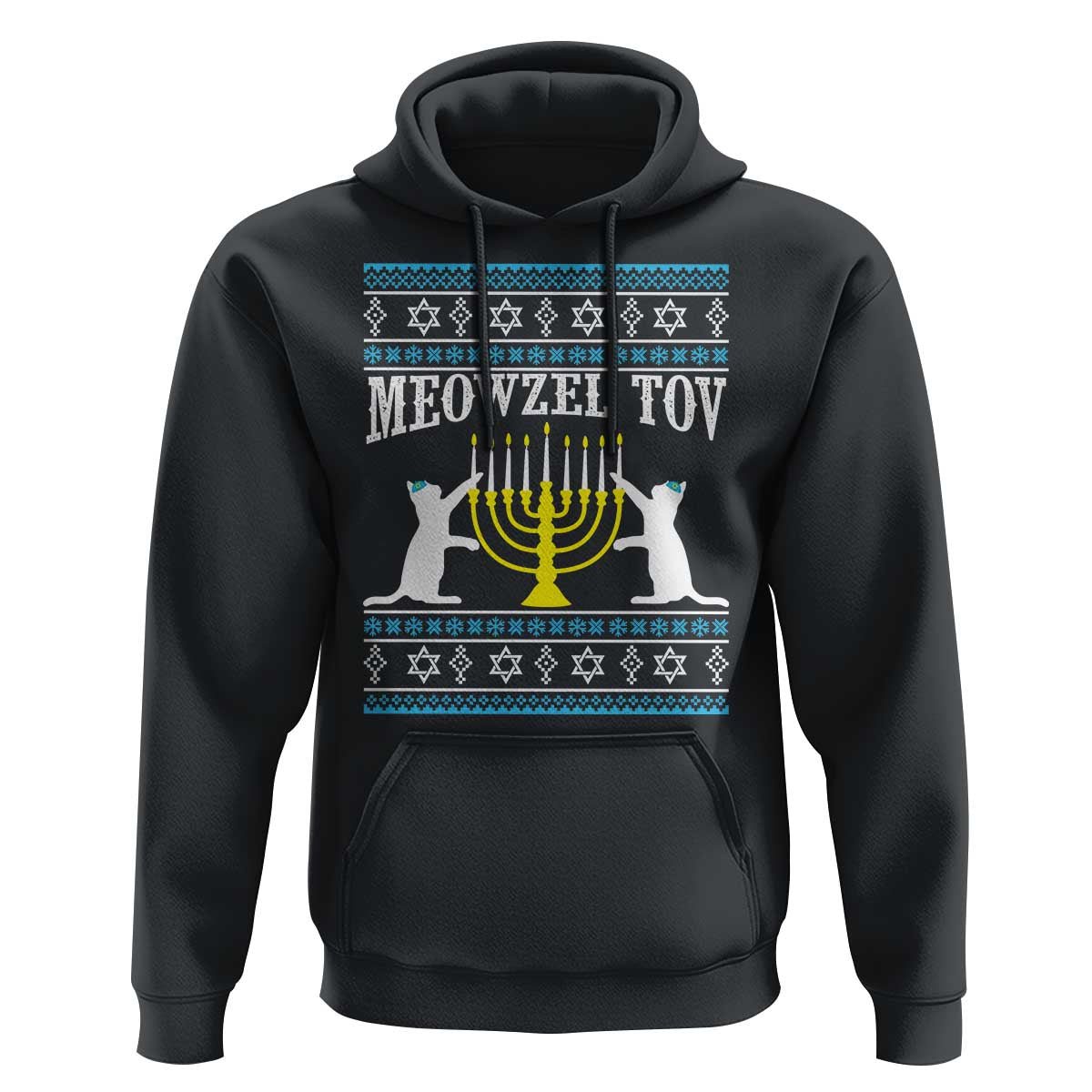 Meowzel Tov Hoodie Funny Hanukkah Cat Jewish Chanukah Menorah