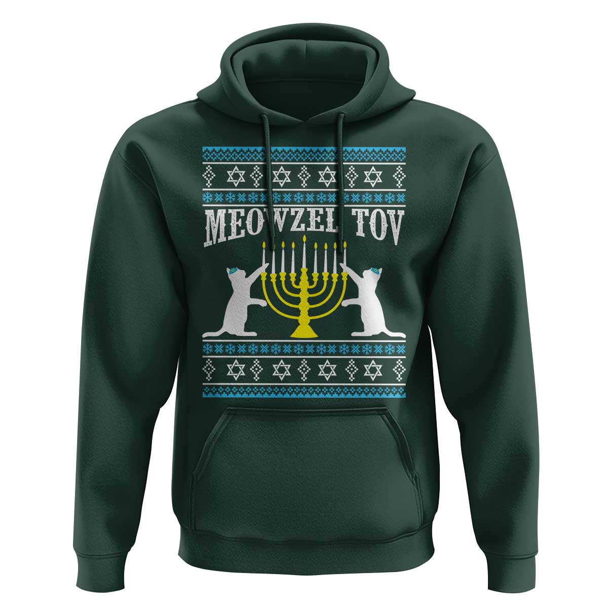 Meowzel Tov Hoodie Funny Hanukkah Cat Jewish Chanukah Menorah