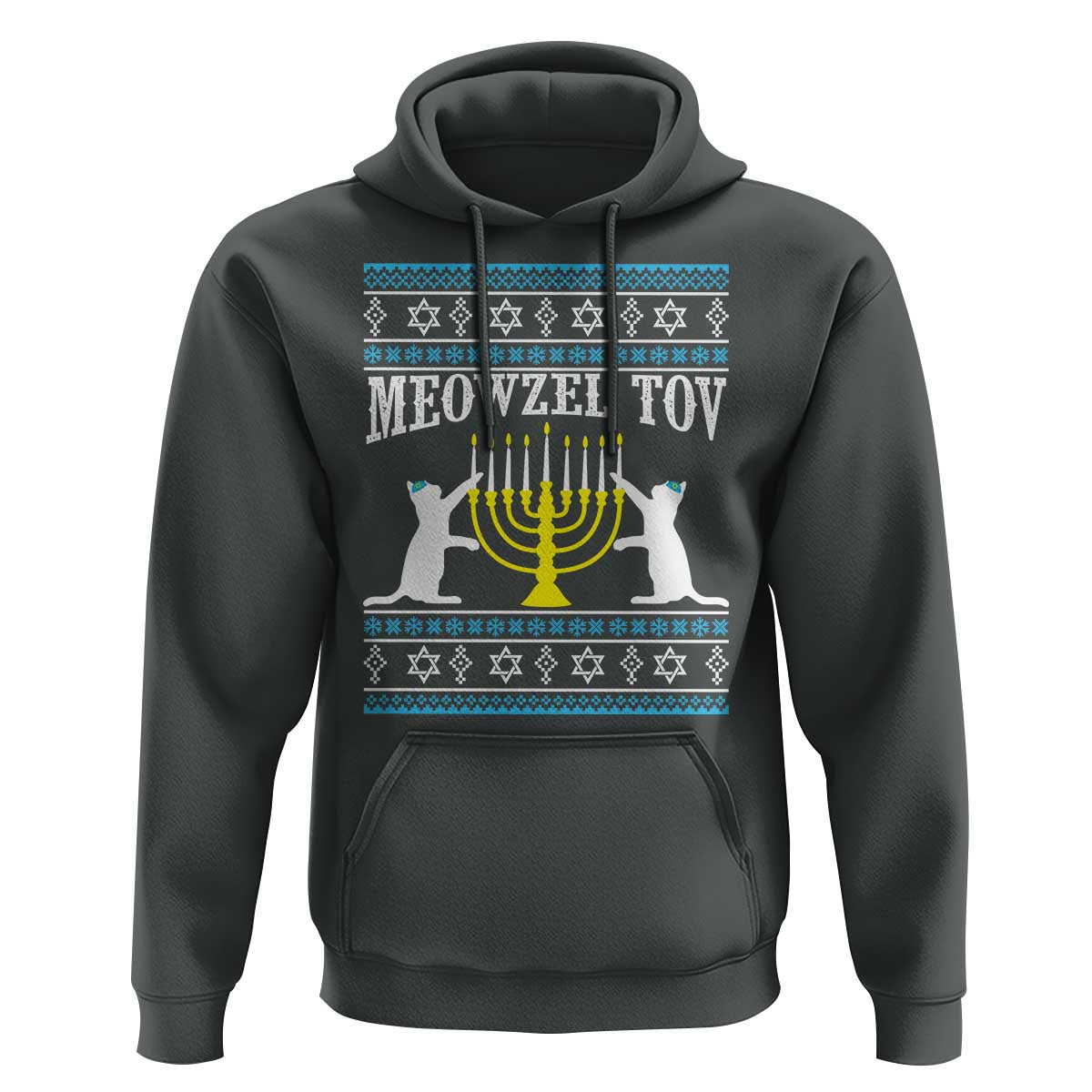 Meowzel Tov Hoodie Funny Hanukkah Cat Jewish Chanukah Menorah