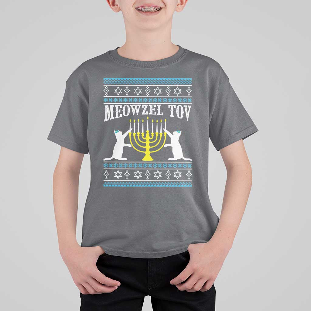 Meowzel Tov T Shirt For Kid Funny Hanukkah Cat Jewish Chanukah Menorah - Wonder Print Shop