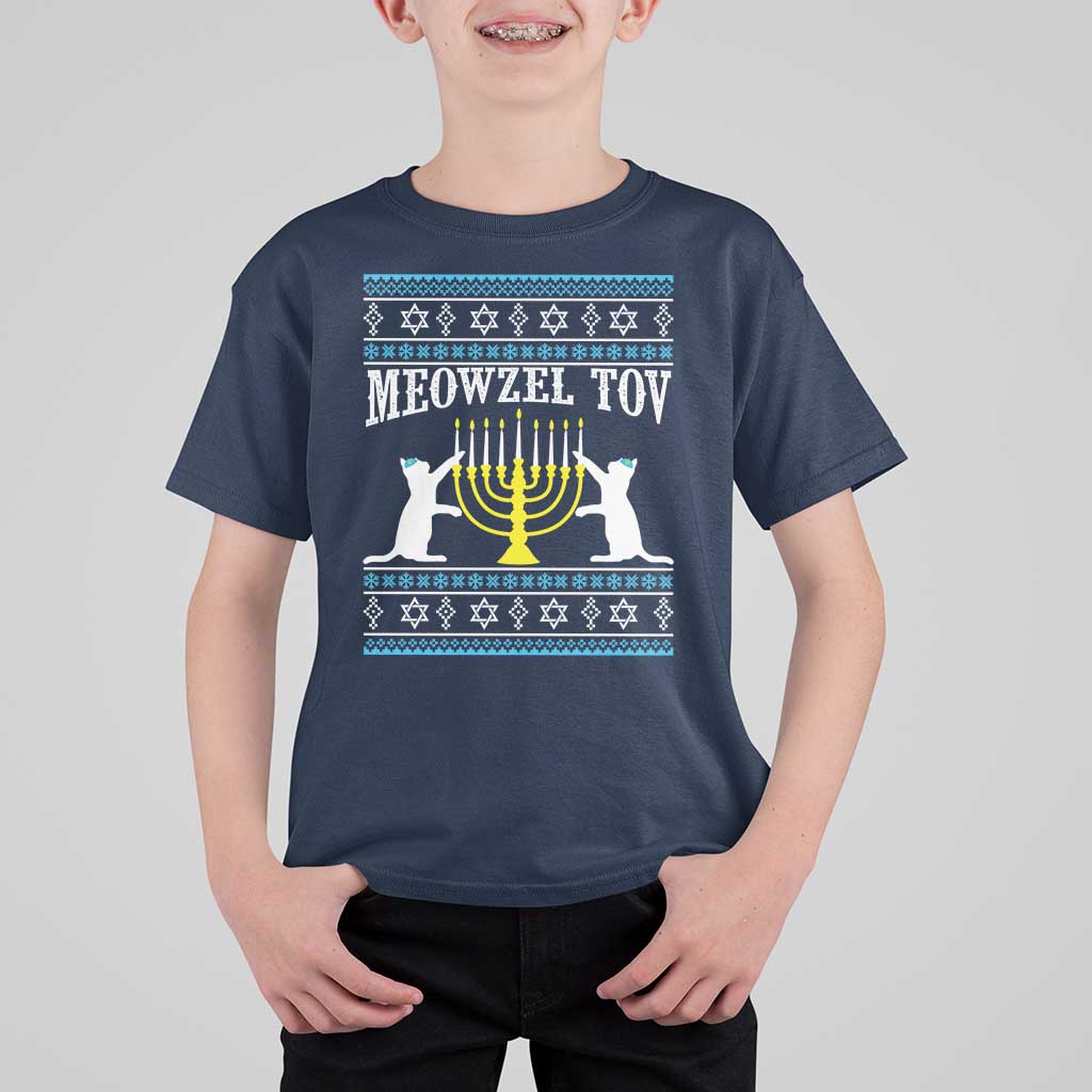 Meowzel Tov T Shirt For Kid Funny Hanukkah Cat Jewish Chanukah Menorah - Wonder Print Shop