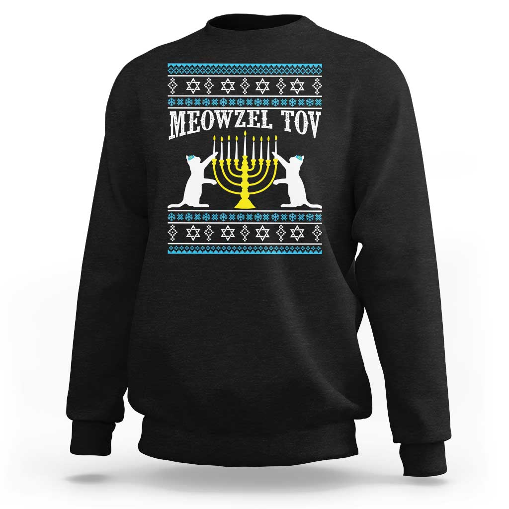 Meowzel Tov Sweatshirt Funny Hanukkah Cat Jewish Chanukah Menorah - Wonder Print Shop