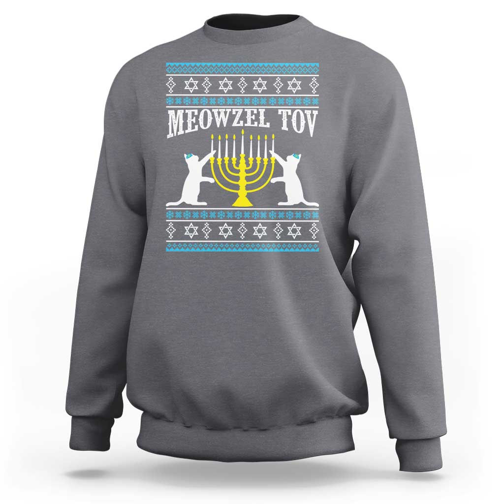 Meowzel Tov Sweatshirt Funny Hanukkah Cat Jewish Chanukah Menorah - Wonder Print Shop