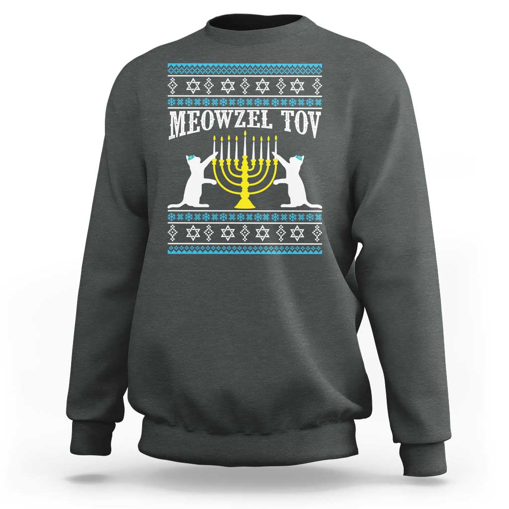 Meowzel Tov Sweatshirt Funny Hanukkah Cat Jewish Chanukah Menorah - Wonder Print Shop