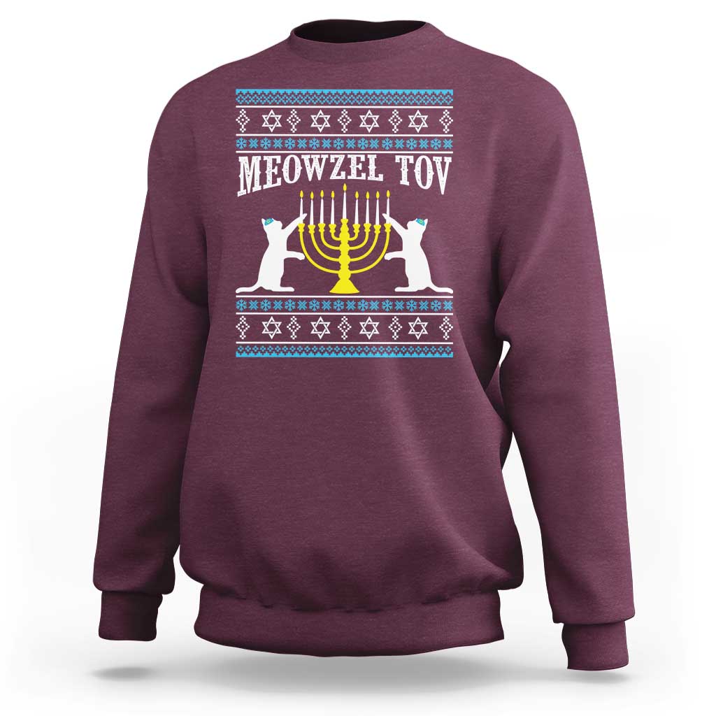 Meowzel Tov Sweatshirt Funny Hanukkah Cat Jewish Chanukah Menorah - Wonder Print Shop