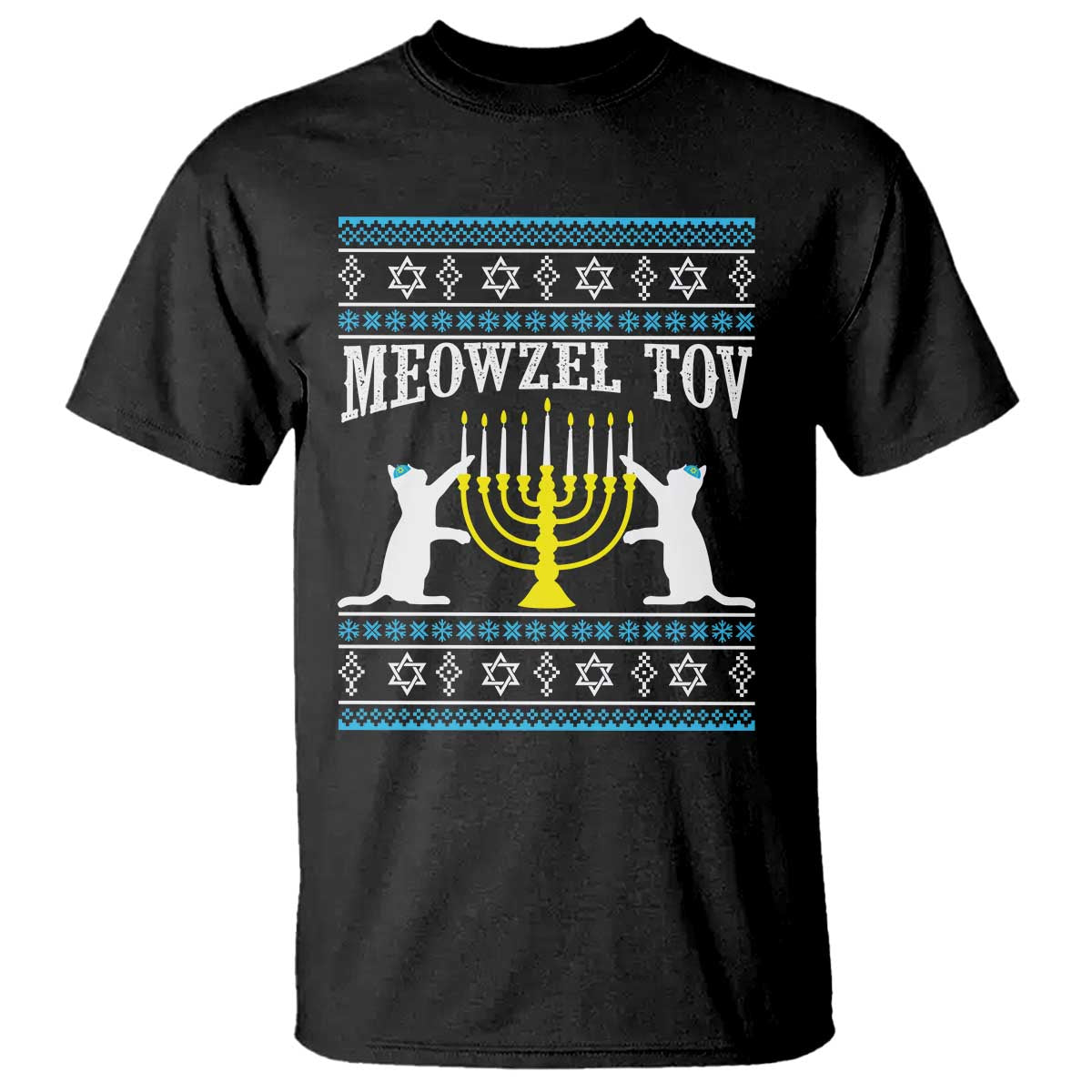 Meowzel Tov T Shirt Funny Hanukkah Cat Jewish Chanukah Menorah - Wonder Print Shop