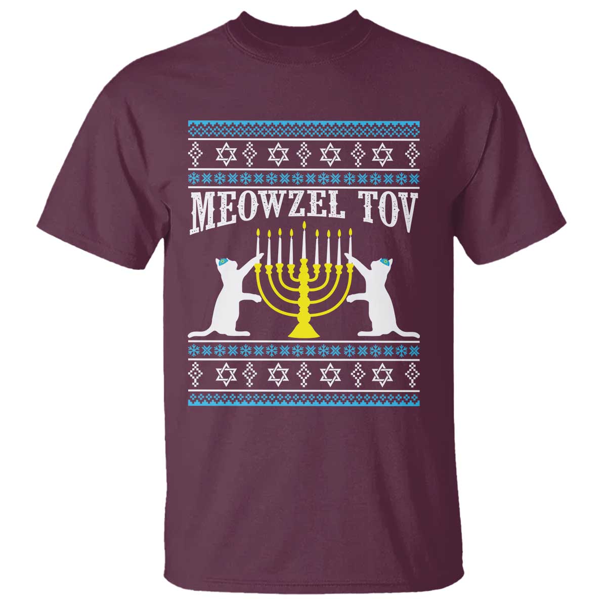 Meowzel Tov T Shirt Funny Hanukkah Cat Jewish Chanukah Menorah - Wonder Print Shop