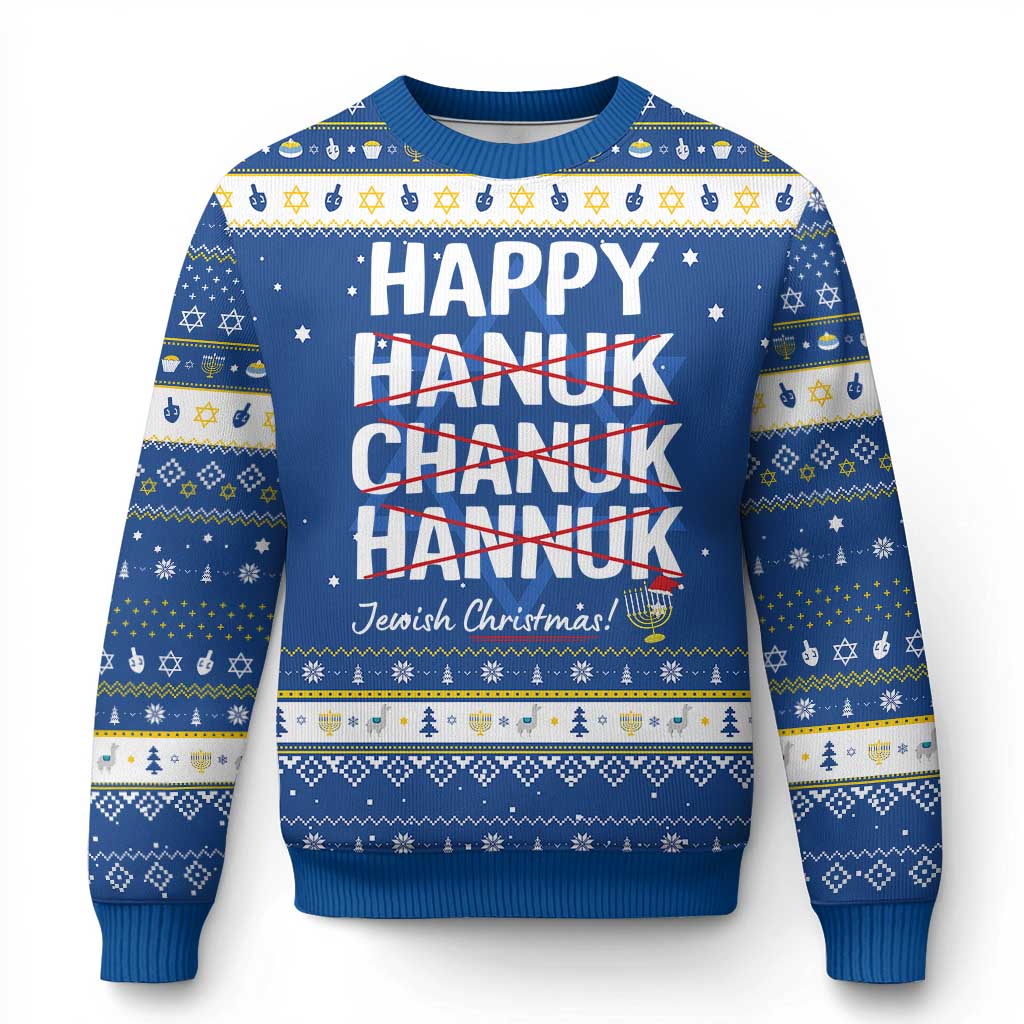 Happy Hanukkah Ugly Sweater Hanuk Chanuk Jewish Christmas Menorah - Wonder Print Shop
