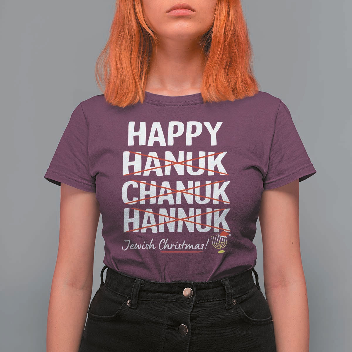 Funny Hanukkah T Shirt For Women Happy Hanuk Chanuk Hannuk Jewish Christmas Menorah - Wonder Print Shop