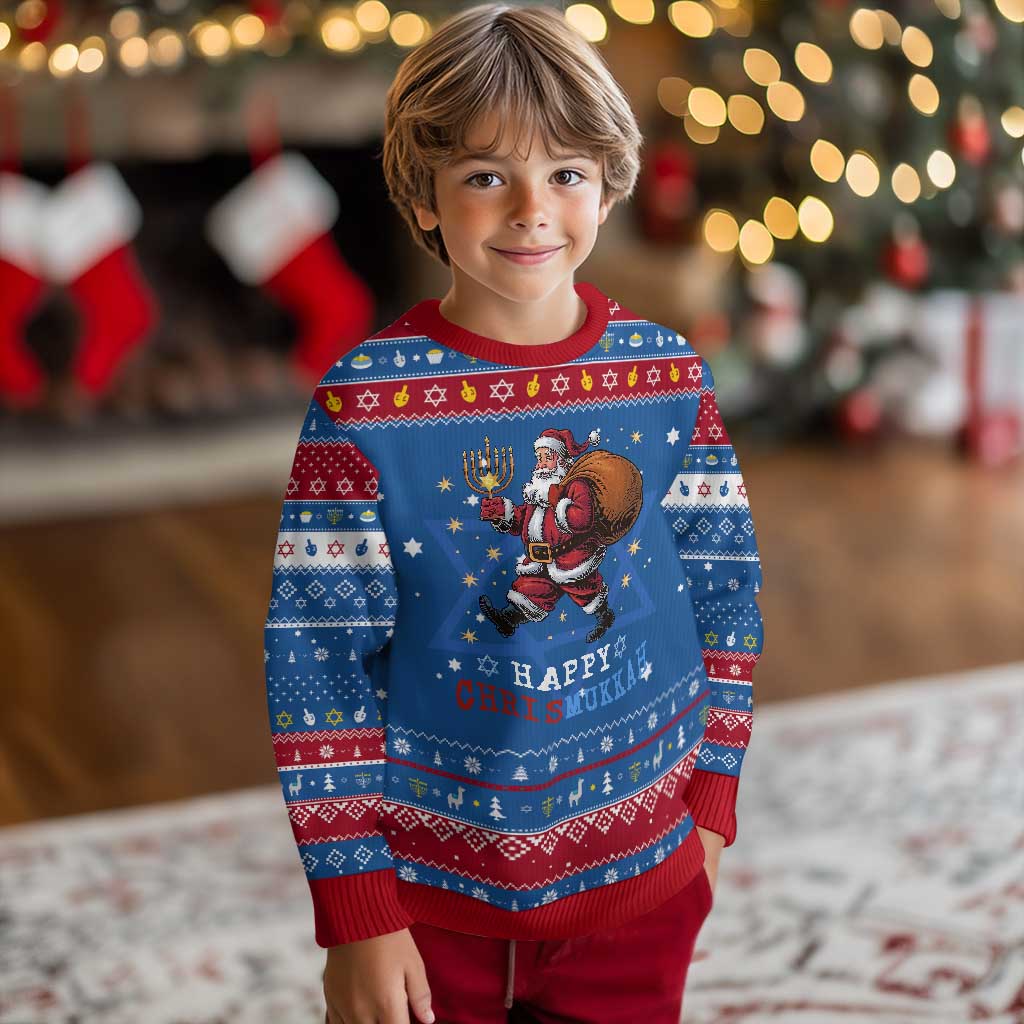 Funny Christmas Chanukah Hanukkah Ugly Sweater Happy Chrismukkah Santa Menorah - Wonder Print Shop
