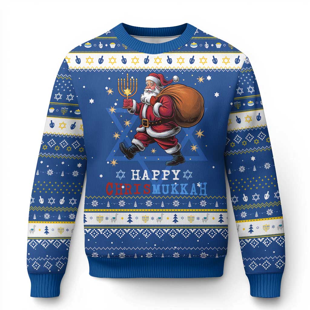 Funny Christmas Chanukah Hanukkah Ugly Sweater Happy Chrismukkah Santa Menorah - Wonder Print Shop