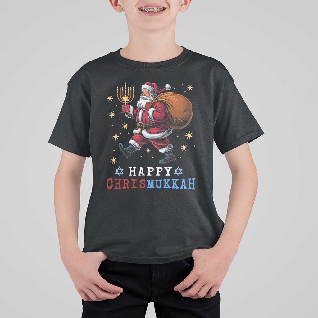 Funny Christmas Hanukkah T Shirt For Kid Happy Chrismukkah Santa Menorah - Wonder Print Shop