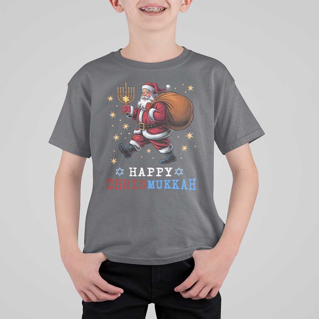 Funny Christmas Hanukkah T Shirt For Kid Happy Chrismukkah Santa Menorah - Wonder Print Shop