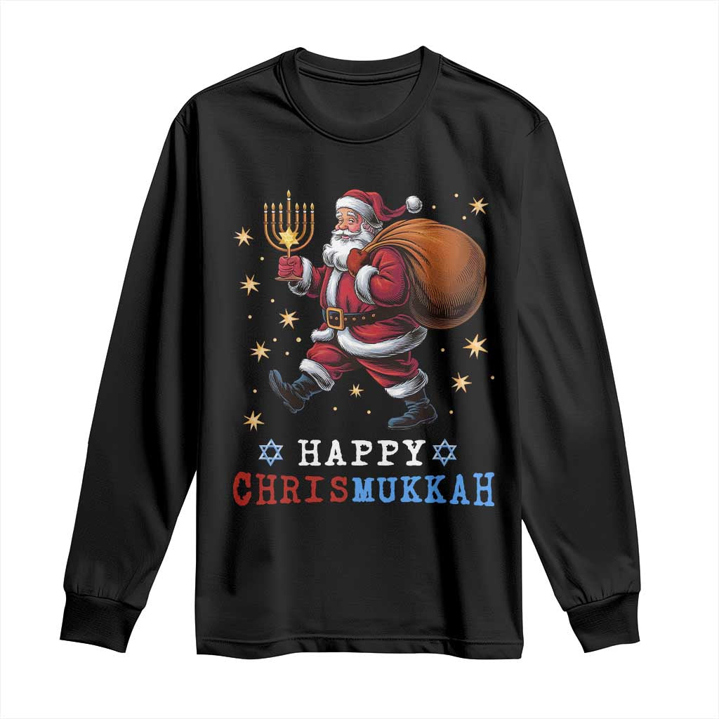 Funny Christmas Hanukkah Long Sleeve Shirt Happy Chrismukkah Santa Menorah