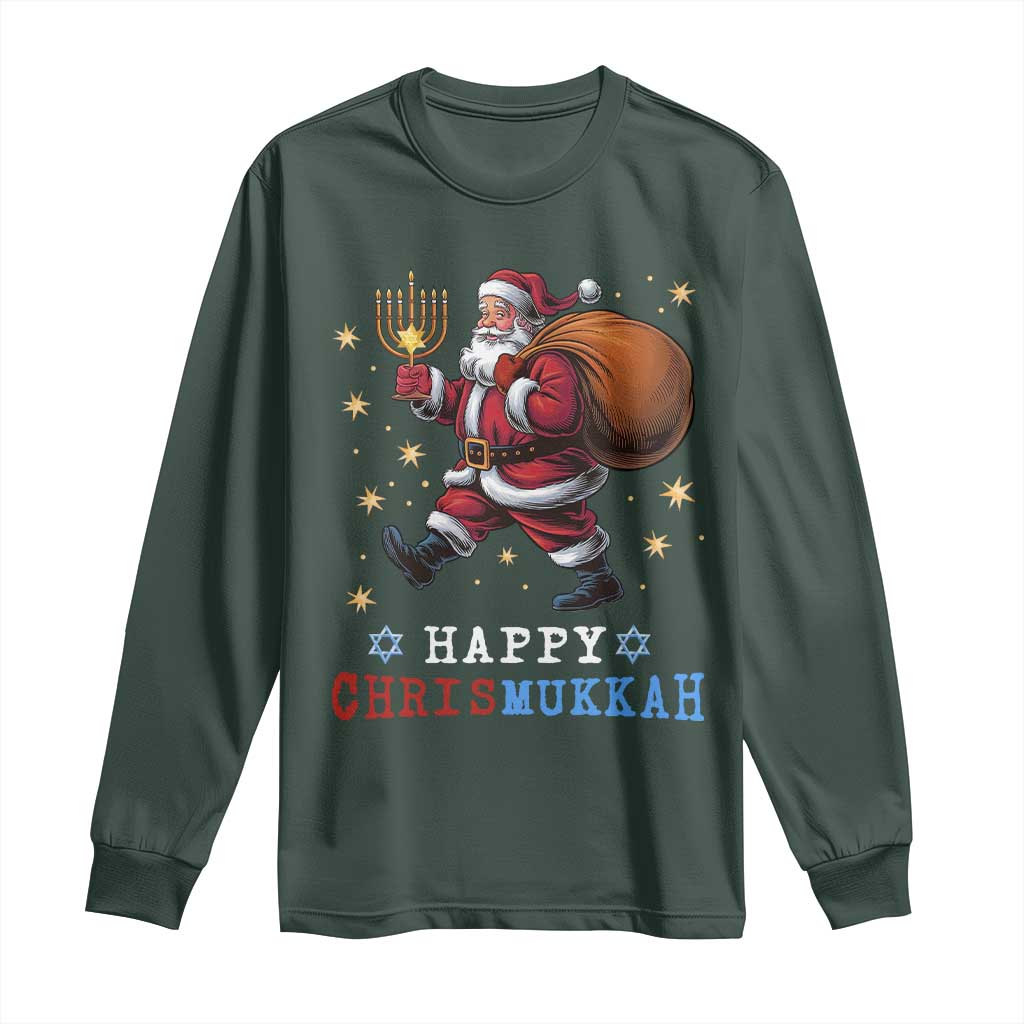 Funny Christmas Hanukkah Long Sleeve Shirt Happy Chrismukkah Santa Menorah