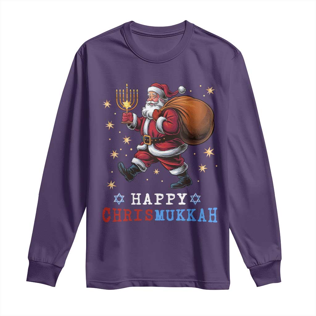 Funny Christmas Hanukkah Long Sleeve Shirt Happy Chrismukkah Santa Menorah