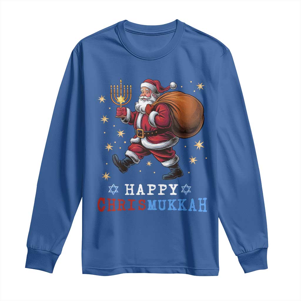 Funny Christmas Hanukkah Long Sleeve Shirt Happy Chrismukkah Santa Menorah