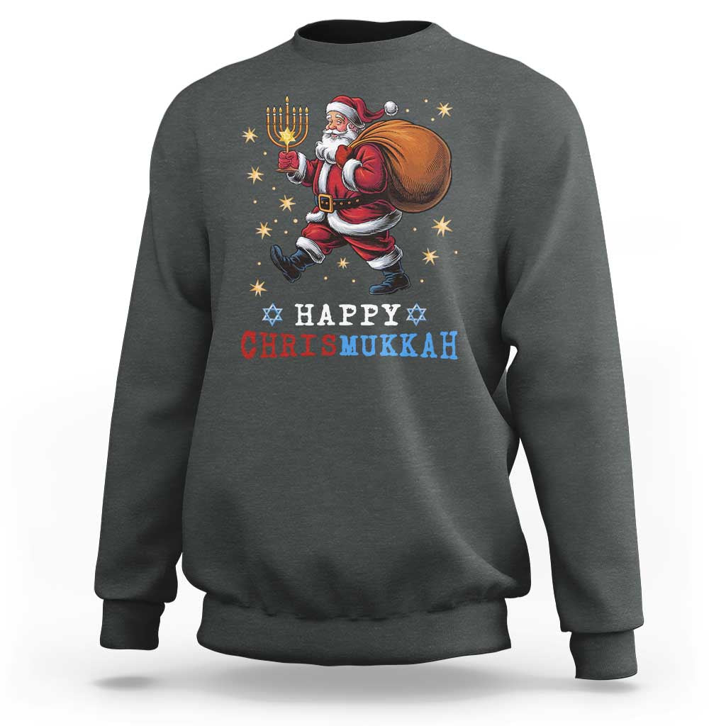 Funny Christmas Hanukkah Sweatshirt Happy Chrismukkah Santa Menorah - Wonder Print Shop