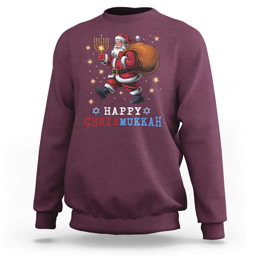 Funny Christmas Hanukkah Sweatshirt Happy Chrismukkah Santa Menorah - Wonder Print Shop