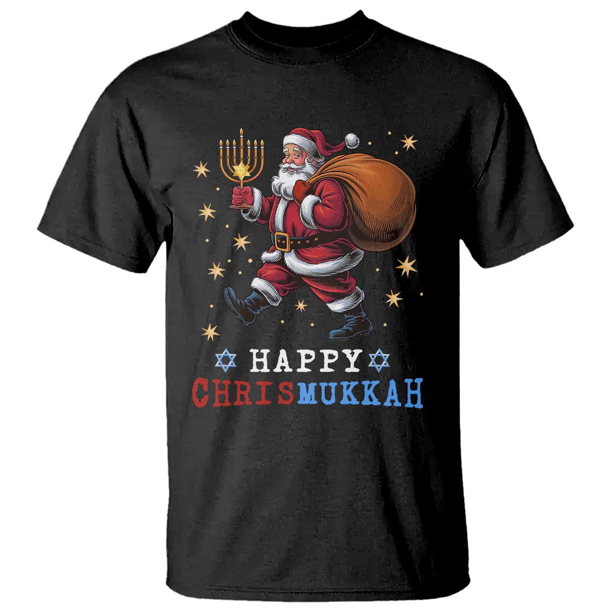 Funny Christmas Hanukkah T Shirt Happy Chrismukkah Santa Menorah - Wonder Print Shop