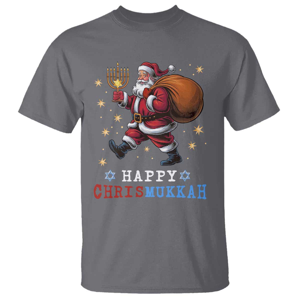 Funny Christmas Hanukkah T Shirt Happy Chrismukkah Santa Menorah - Wonder Print Shop