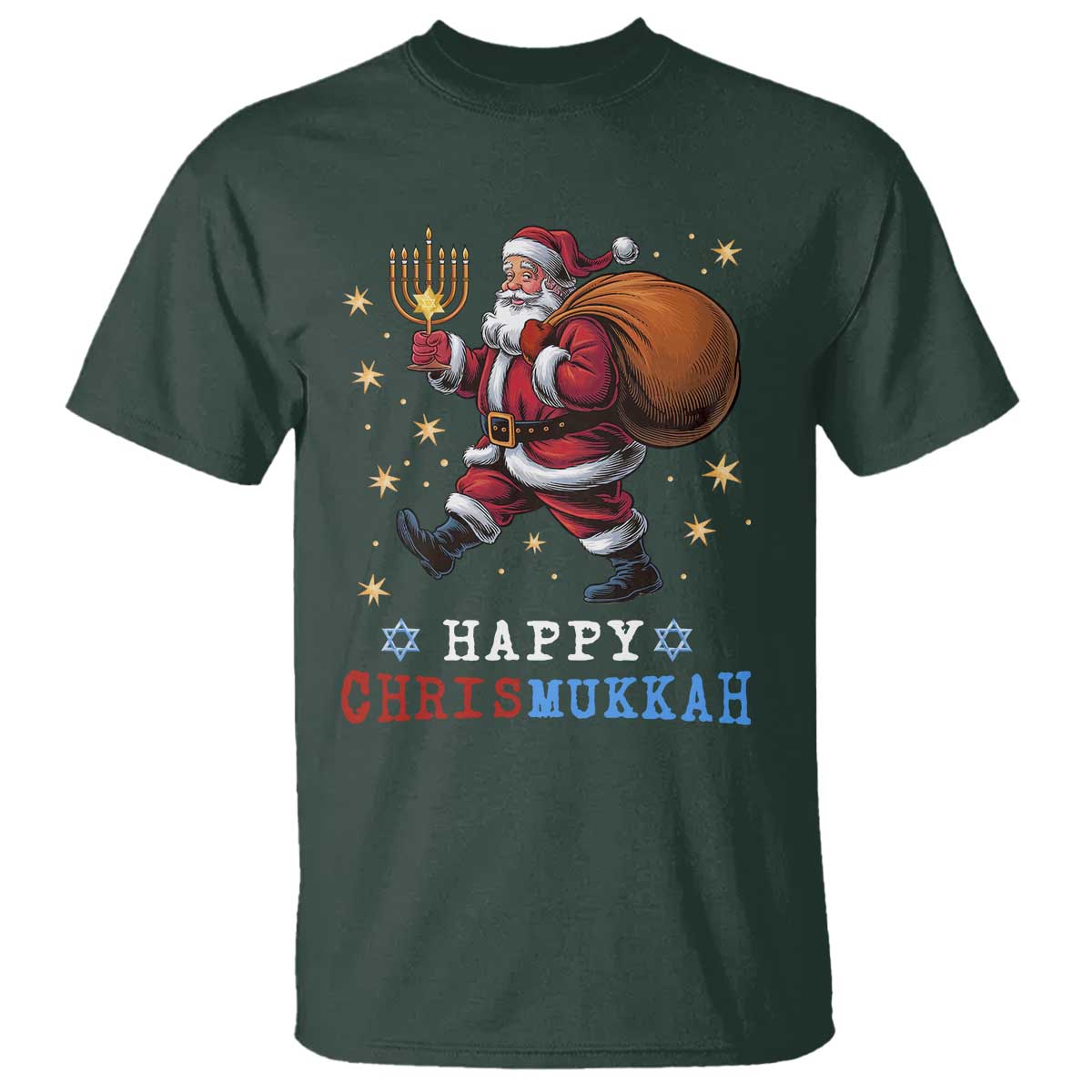 Funny Christmas Hanukkah T Shirt Happy Chrismukkah Santa Menorah - Wonder Print Shop
