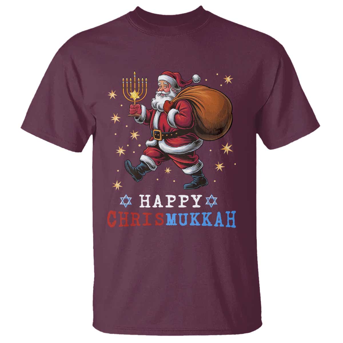 Funny Christmas Hanukkah T Shirt Happy Chrismukkah Santa Menorah - Wonder Print Shop