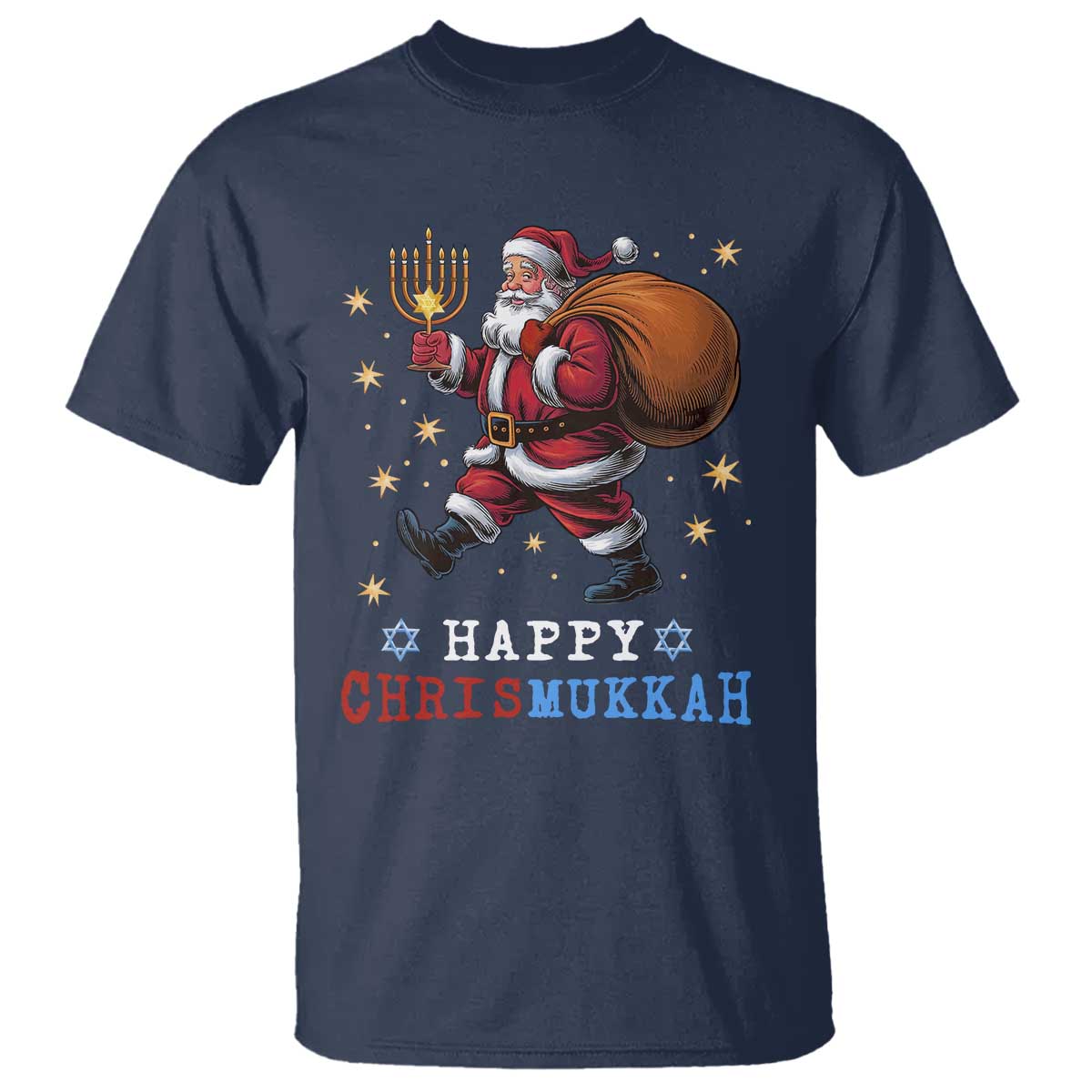 Funny Christmas Hanukkah T Shirt Happy Chrismukkah Santa Menorah - Wonder Print Shop