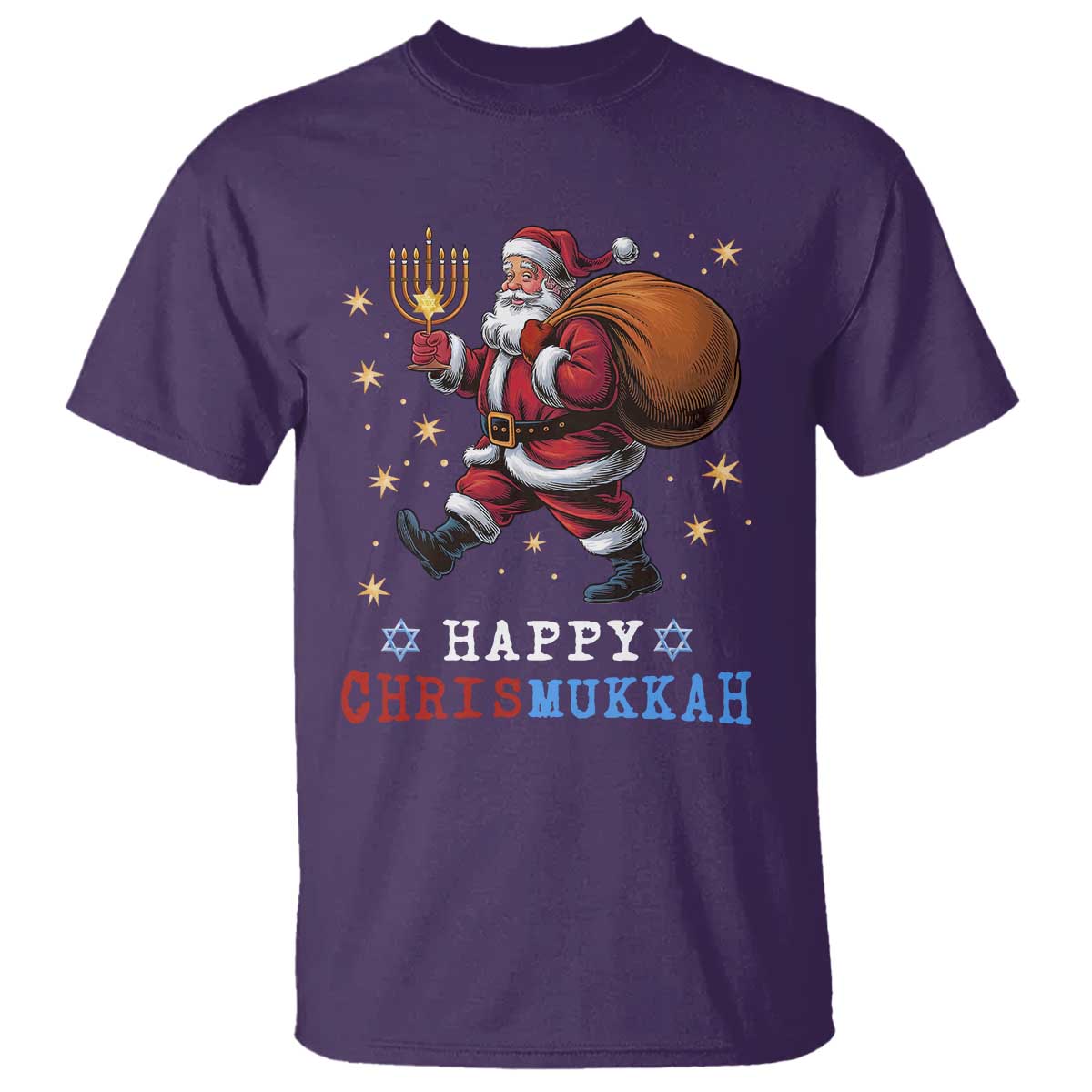 Funny Christmas Hanukkah T Shirt Happy Chrismukkah Santa Menorah - Wonder Print Shop