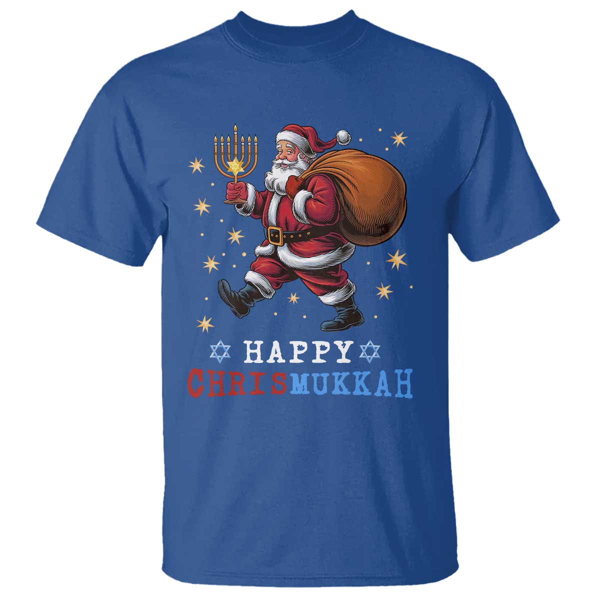 Funny Christmas Hanukkah T Shirt Happy Chrismukkah Santa Menorah - Wonder Print Shop