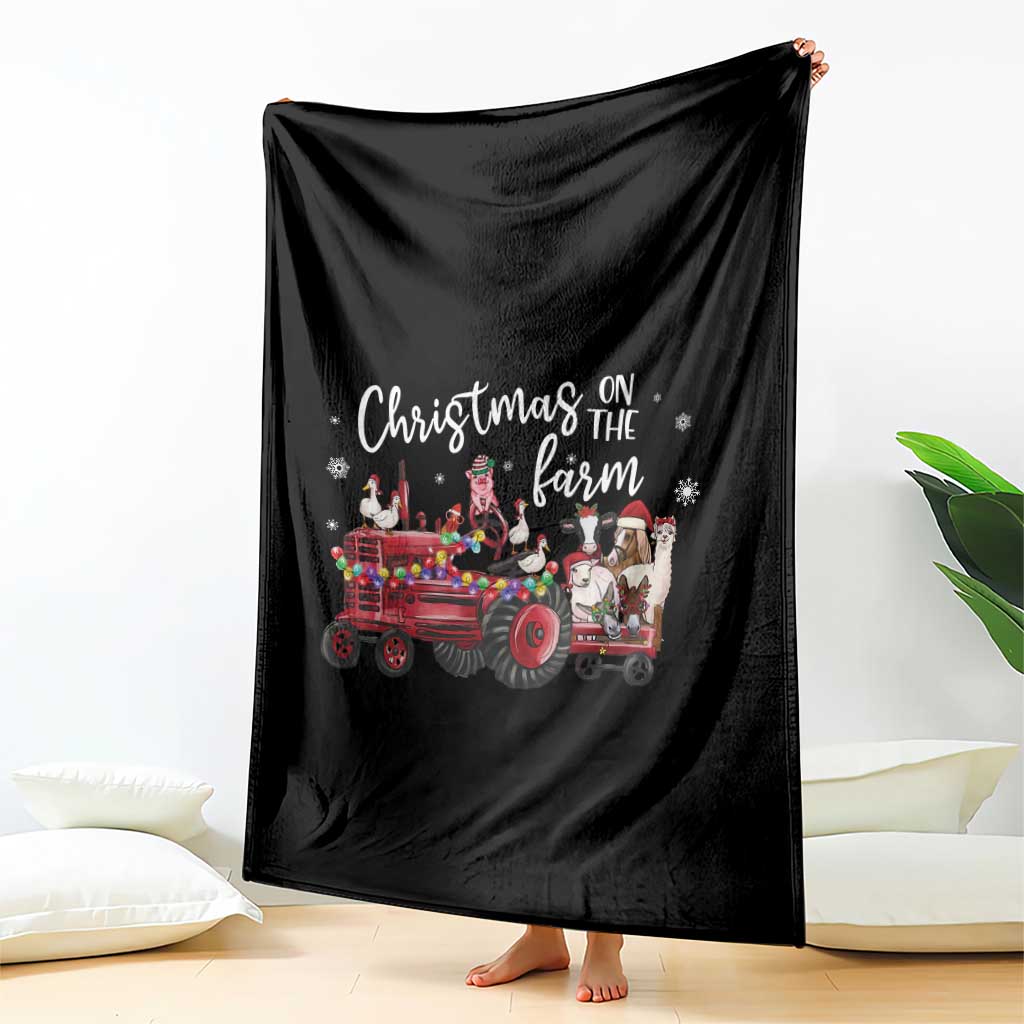 Funny Christmas On The Farm Throw Blanket Vintage Red Tractor Livestock - Wonder Print Shop