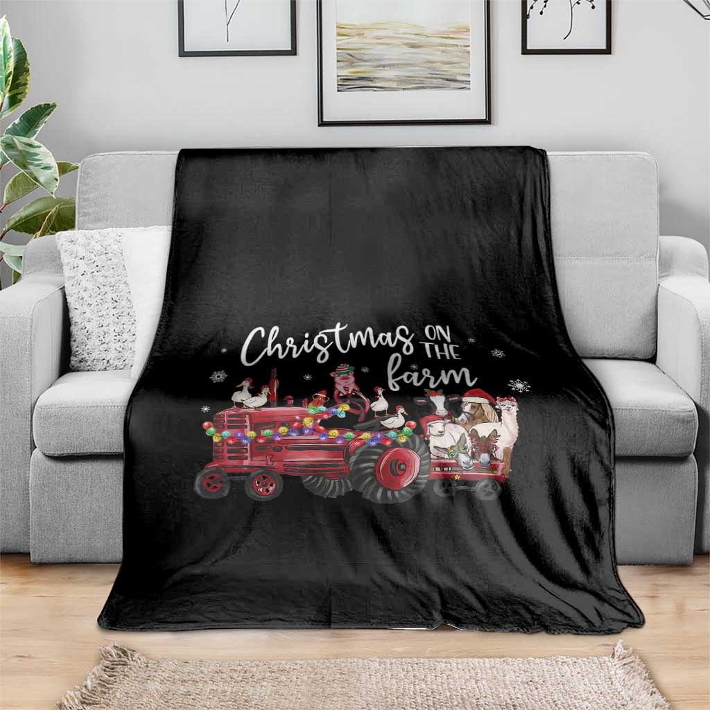 Funny Christmas On The Farm Throw Blanket Vintage Red Tractor Livestock - Wonder Print Shop