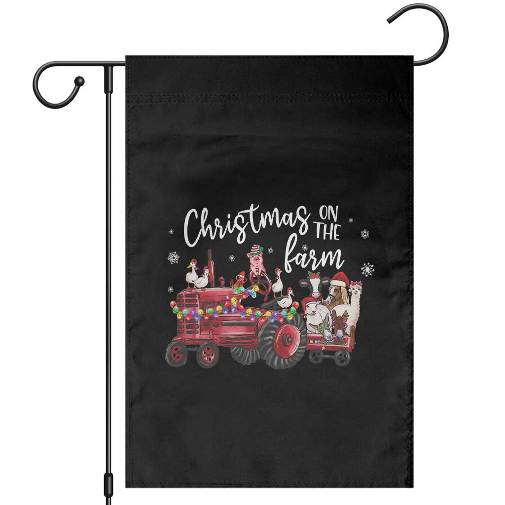 Funny Christmas On The Farm Garden Flag Vintage Red Tractor Livestock - Wonder Print Shop