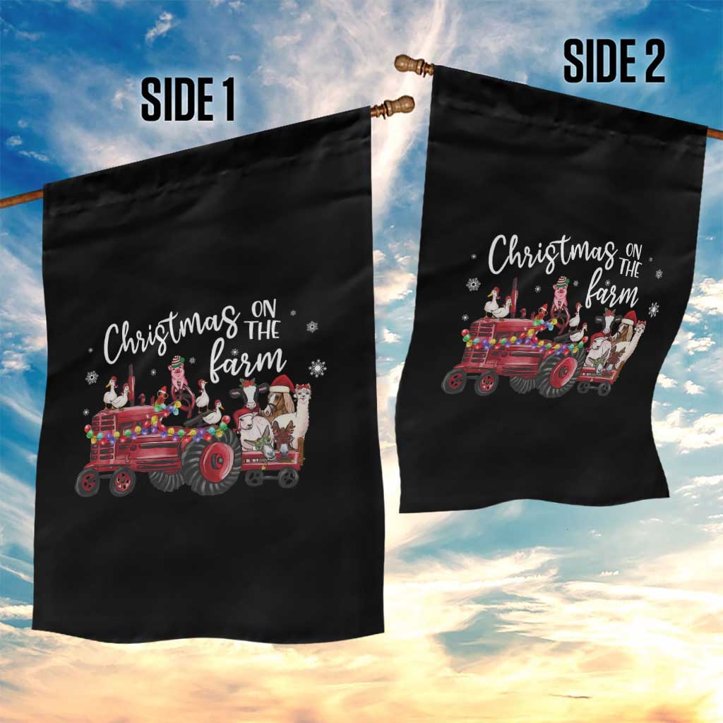 Funny Christmas On The Farm Garden Flag Vintage Red Tractor Livestock - Wonder Print Shop