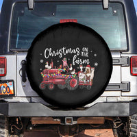 Funny Christmas On The Farm Spare Tire Cover Vintage Red Tractor Livestock - Wonder Print Shop