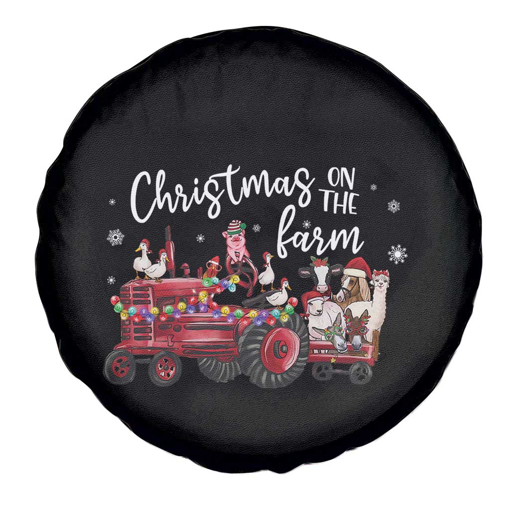Funny Christmas On The Farm Spare Tire Cover Vintage Red Tractor Livestock - Wonder Print Shop