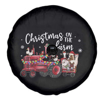 Funny Christmas On The Farm Spare Tire Cover Vintage Red Tractor Livestock - Wonder Print Shop