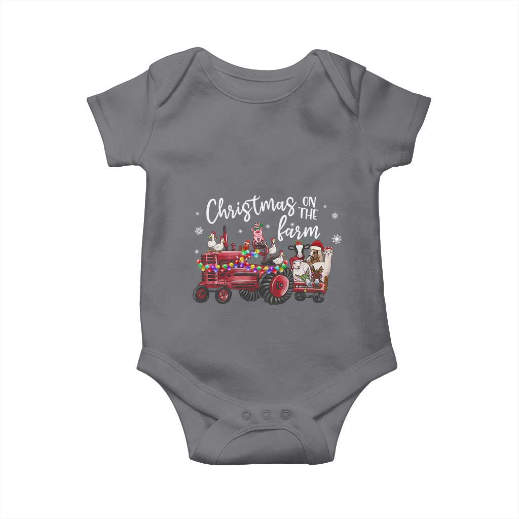 Funny Christmas On The Farm Baby Onesie Vintage Red Tractor Livestock - Wonder Print Shop