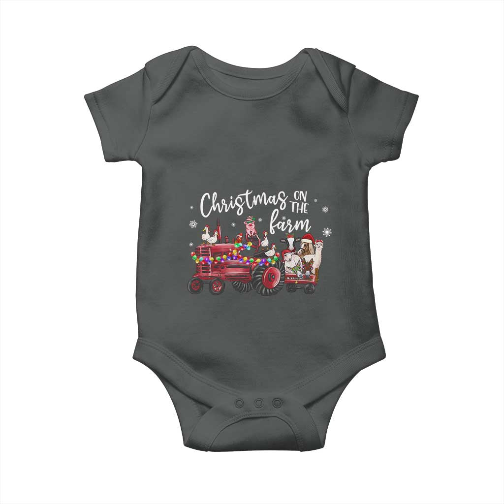 Funny Christmas On The Farm Baby Onesie Vintage Red Tractor Livestock - Wonder Print Shop