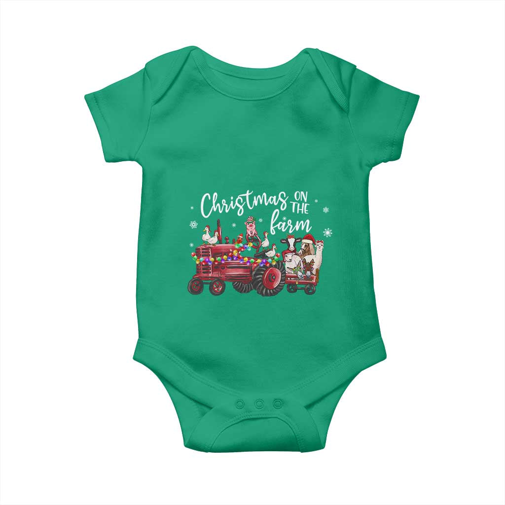 Funny Christmas On The Farm Baby Onesie Vintage Red Tractor Livestock - Wonder Print Shop