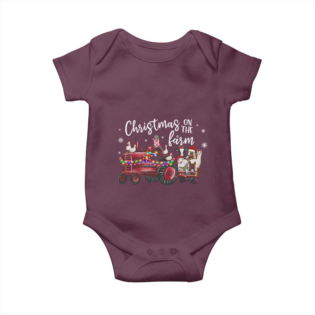 Funny Christmas On The Farm Baby Onesie Vintage Red Tractor Livestock - Wonder Print Shop
