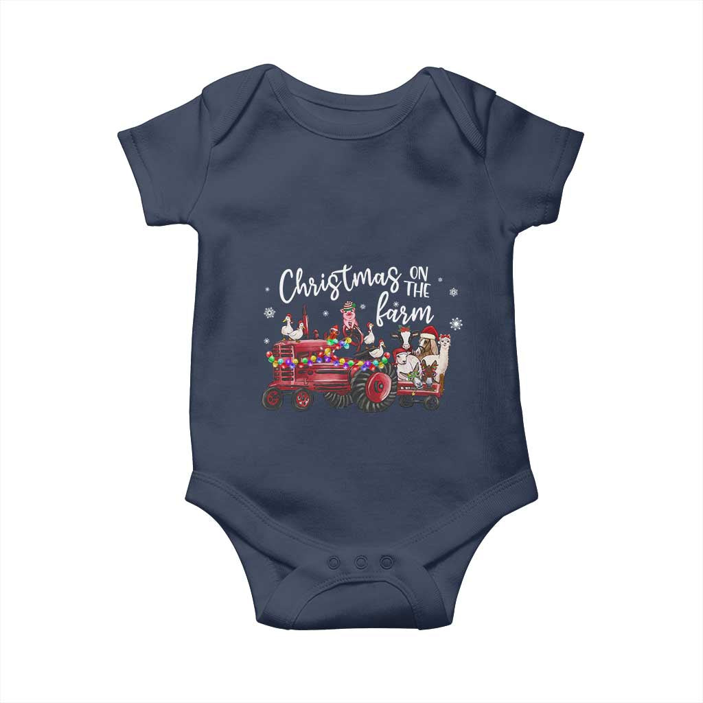 Funny Christmas On The Farm Baby Onesie Vintage Red Tractor Livestock - Wonder Print Shop