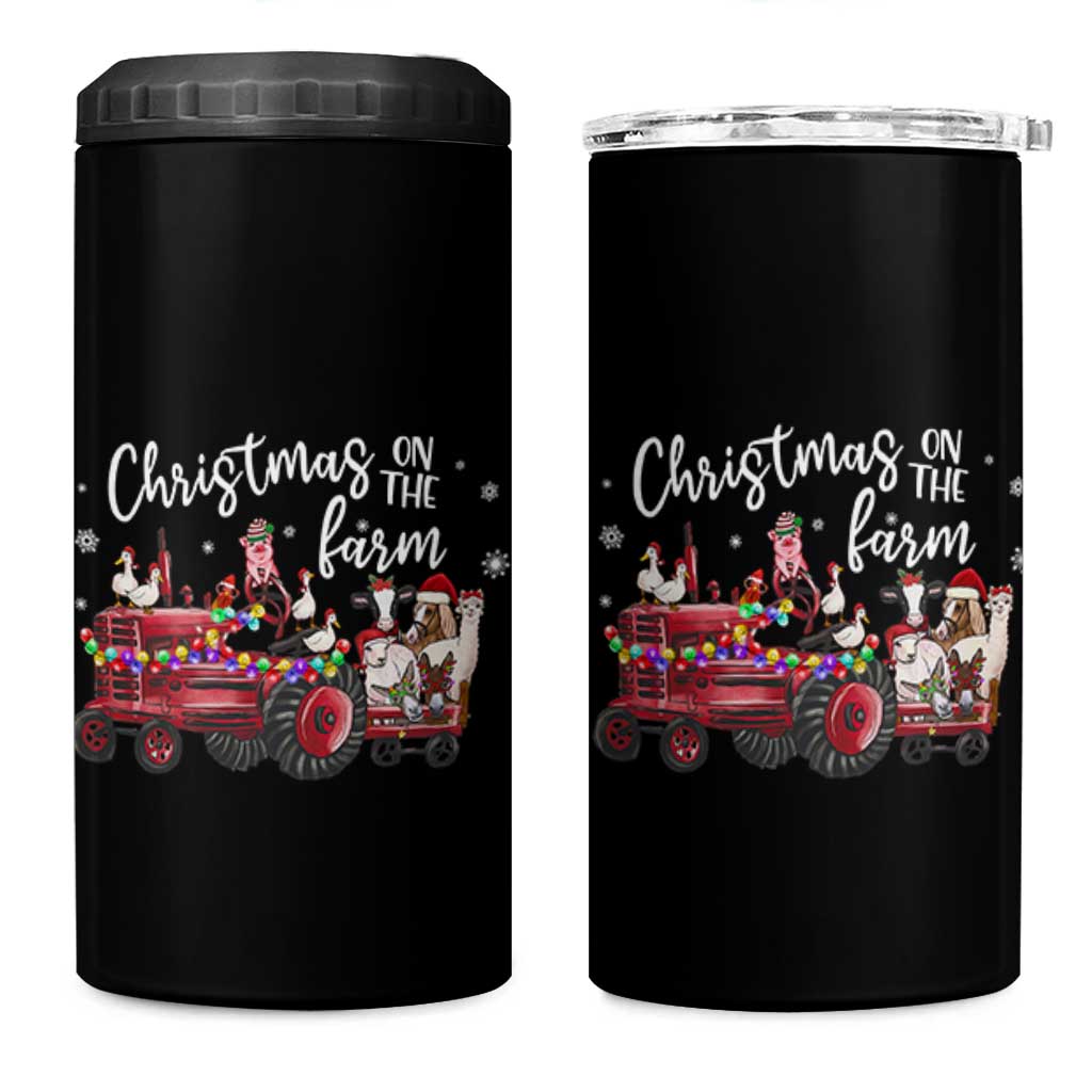 Funny Christmas On The Farm 4 in 1 Can Cooler Tumbler Vintage Red Tractor Livestock - Wonder Print Shop