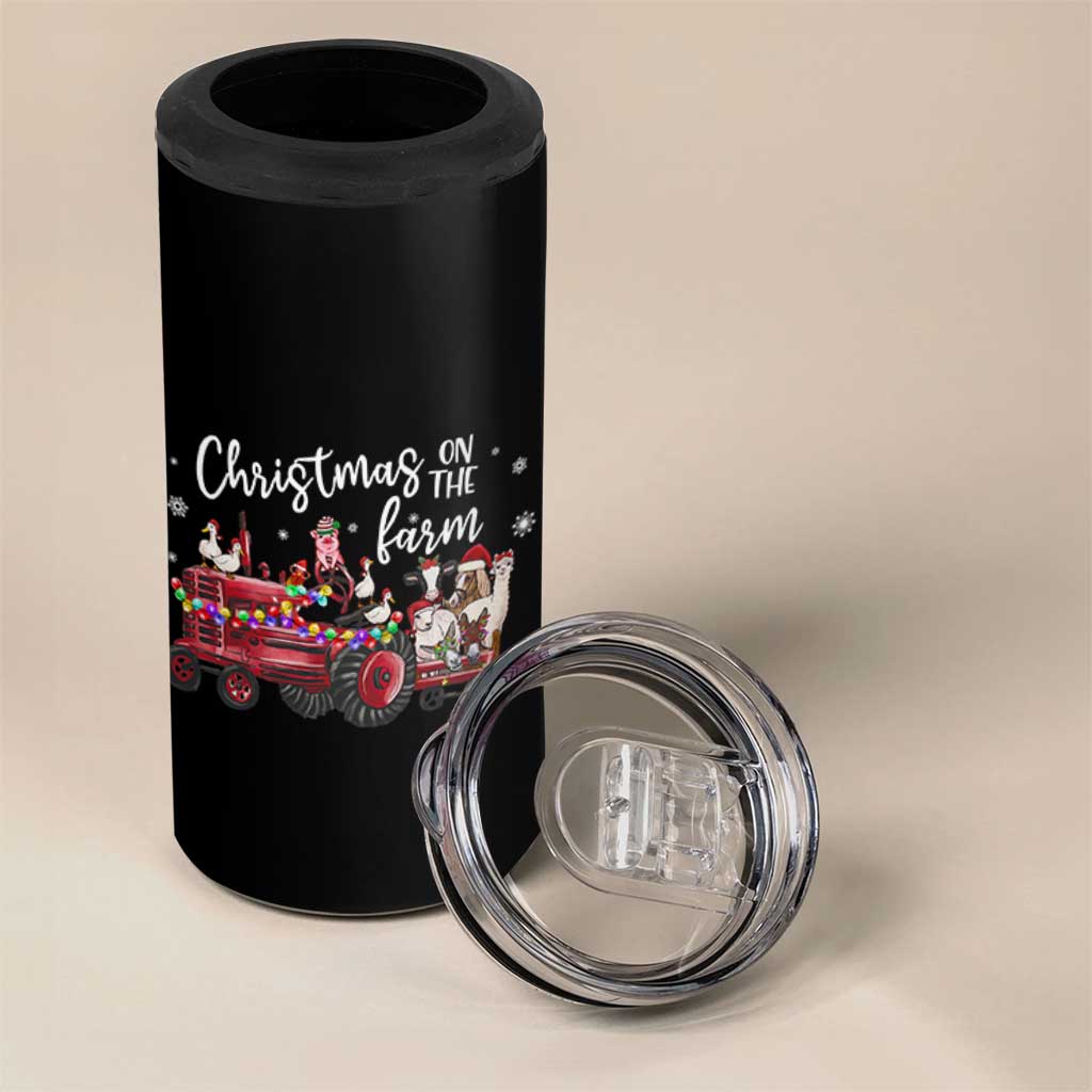 Funny Christmas On The Farm 4 in 1 Can Cooler Tumbler Vintage Red Tractor Livestock - Wonder Print Shop