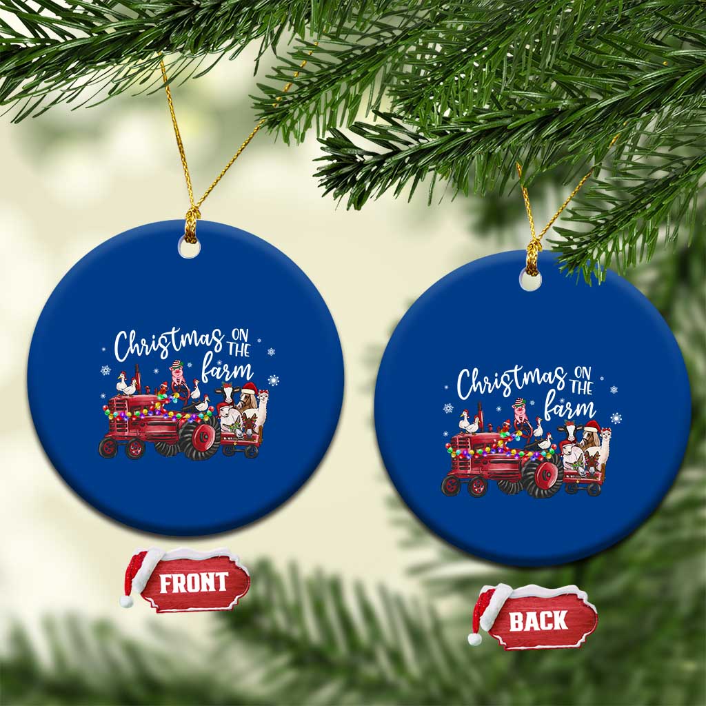 Funny Christmas On The Farm Ceramic Ornament Vintage Red Tractor Livestock - Wonder Print Shop