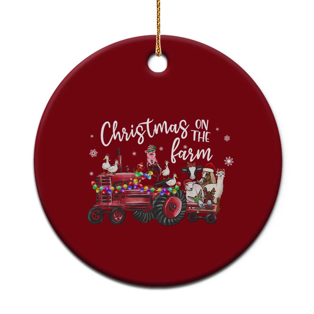 Funny Christmas On The Farm Ceramic Ornament Vintage Red Tractor Livestock - Wonder Print Shop