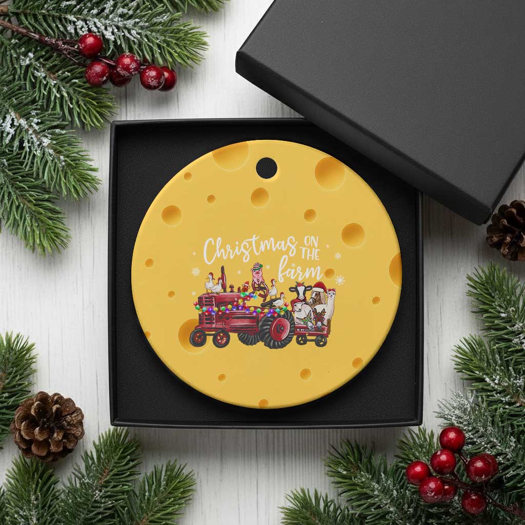 Funny Christmas On The Farm Ceramic Ornament Vintage Red Tractor Livestock - Wonder Print Shop