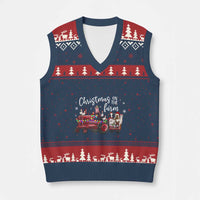 Funny Xmas On The Farm V-Neck Knit Sweater Vest Vintage Red Tractor Livestock - Wonder Print Shop