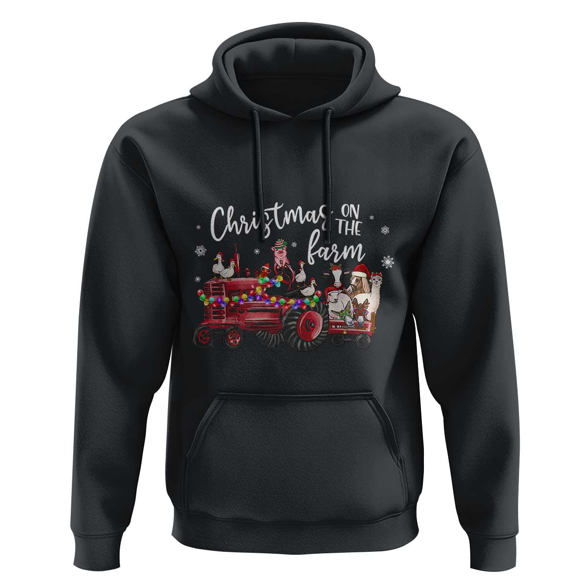 Funny Christmas On The Farm Hoodie Vintage Red Tractor Livestock - Wonder Print Shop